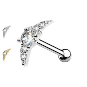 Barbell Stud Ear Piercing with Angel Wing Crystal