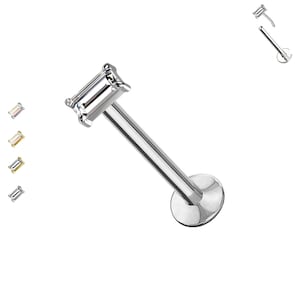 Wireless Push-in Steel Labret Piercing with Rectangular Crystal