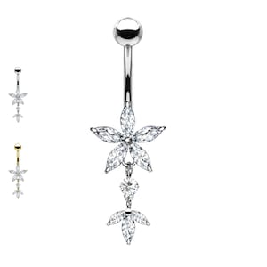 Navel Banana Piercing with Flower Crystal