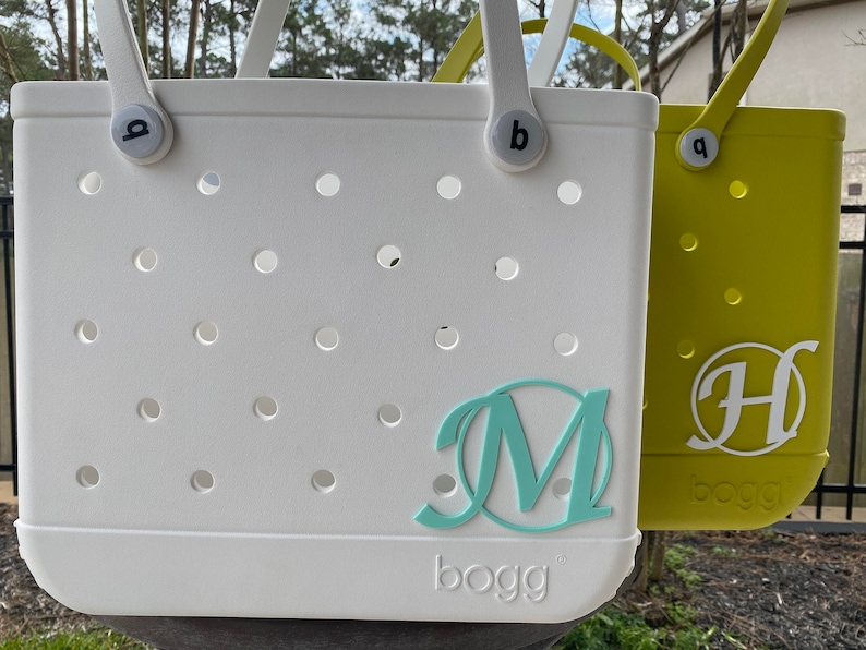 Bogg Bag Script Monograms, Bogg Bag Charms, Bogg Bag Tags, Bogg Bag Accessories, Bogg Bag Buttons, Pool Bag Charms