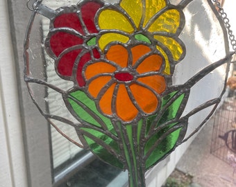 Real stained glass flowers garden hanging