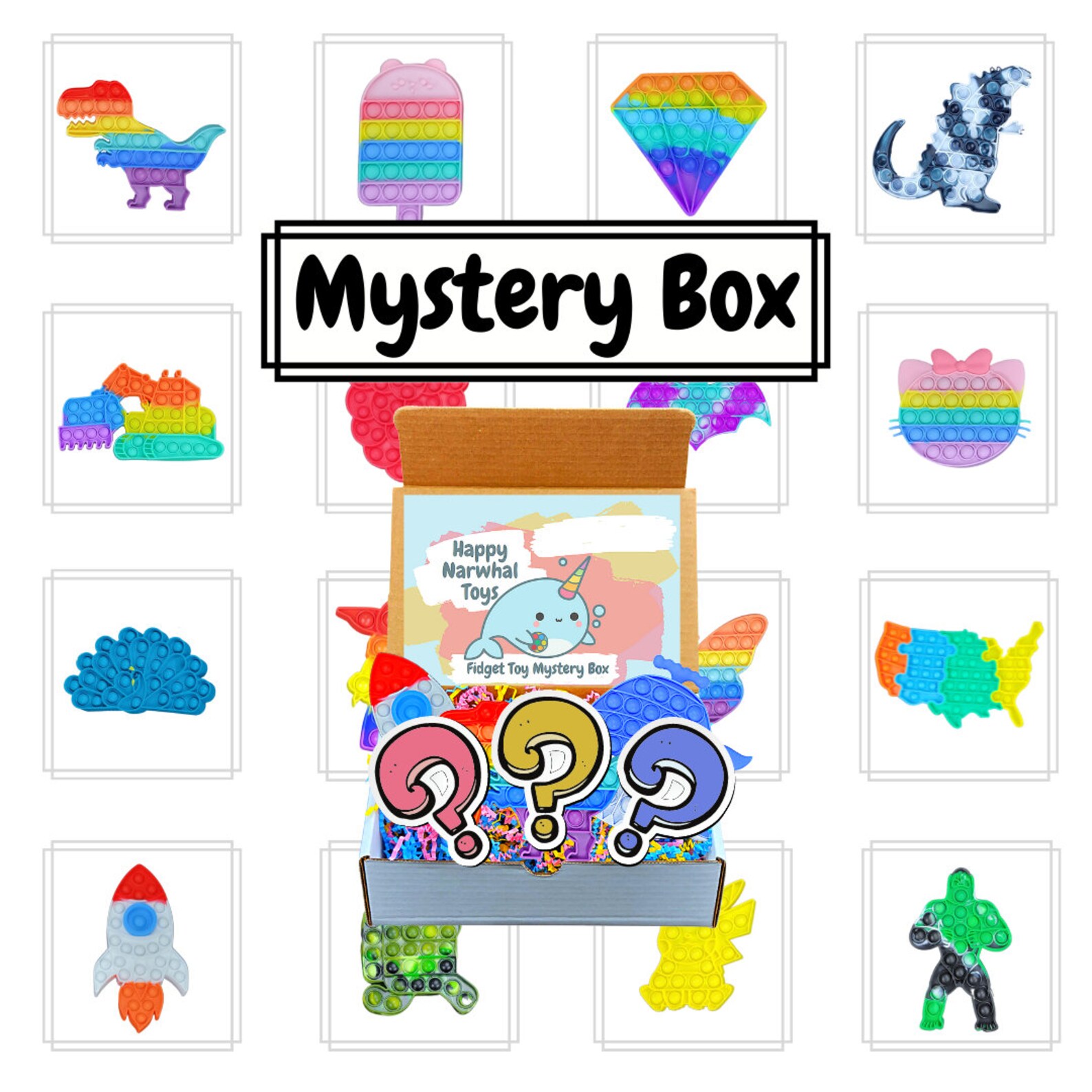 Fidget Toy Mystery Surprise Box 3 Pack Push Pop Silicone Etsy