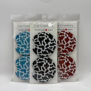 Cow Print Car Coasters, Cow Print Car Accessories, Car Coasters