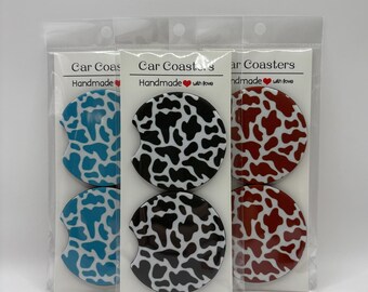 Cow Print Car Coasters, Cow Print Car Accessories, Car Coasters