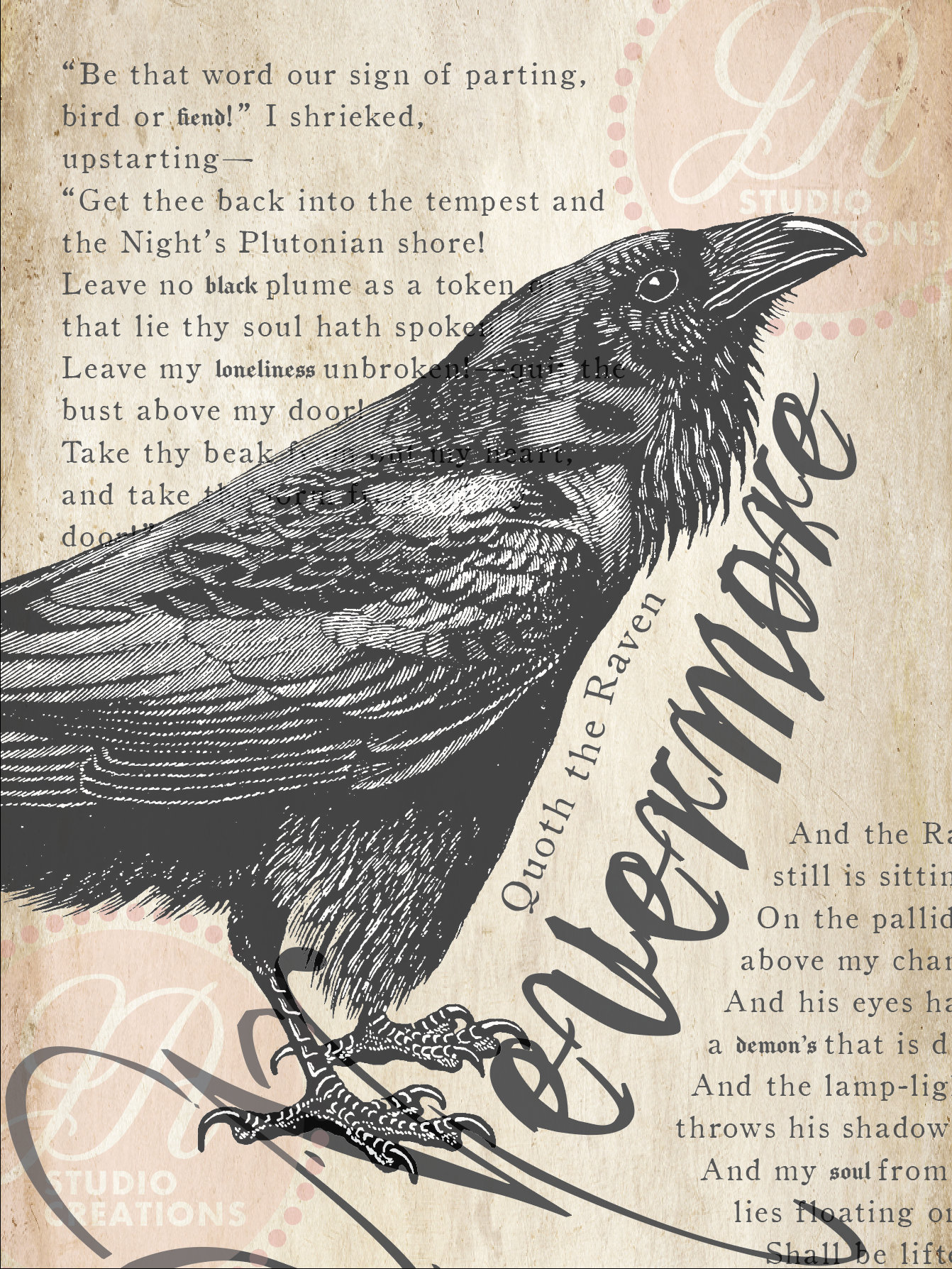 Gothic Raven Nevermore Print: Edgar Allan Poe Halloween Poster (digital ...