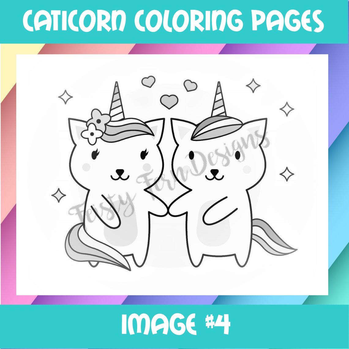 Caticorn Coloring Sheets 4 Sheets | Etsy