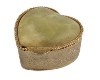 Antique Brass Pill Box, Engraved Brass Pill Box With Stone Lid