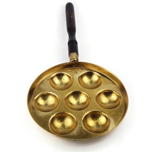 Antique Solid Brass Egg Pan With Wooden Handle, Cooking Snail Pan, Escargot Cooking Pan