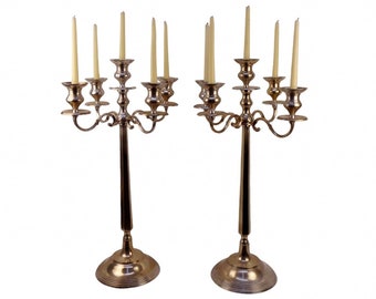 Portavelas de latón antiguo, conjunto de velas de latón grande, candelabros de latón de par