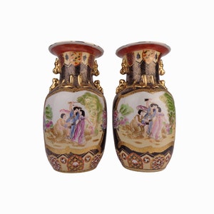 Antique Satsuma Porcelain Vases, Satsuma Porcelain Vases Set, Handpainted Japanese Vases, Large Japanese Porcelain Vases Satsuma Style