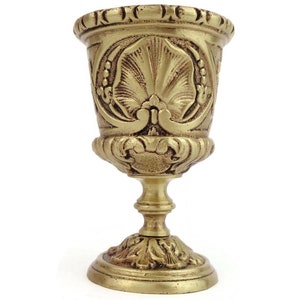 Antique French Goblet, Cast Brass Embossed Ornate, Brass Wine Cup, Collectible Goblet, Small Vintage Gift Idea
