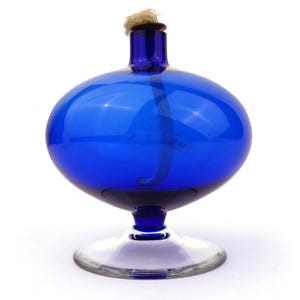 Vintage Glass Oil Lamp, French Miners Lamp, Blue Glass Oil Lamp