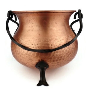 Handmade Copper Planter With Iron Handle and Legs, Vintage Copper Jardiniere