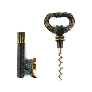 Antique Corkscrew Bottle Opener, Vintage Corkscrew and Bottle Opener Key Shaped