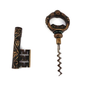 Antique Corkscrew Bottle Opener, Vintage Corkscrew and Bottle Opener Key Shaped