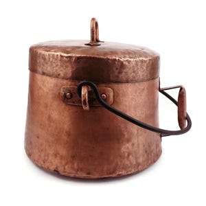 20th Copper Cauldron, Antique Copper Doofpot, Fireplace Decor, 1900s Copper Fire Heat Storage Pot, Handmade Copper Pot