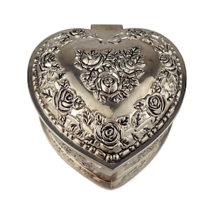 Antique Jewelry Box, Vintage Jewellery Box, Engraved Jewelry Box, Heart Jewelry Box