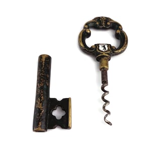 Antique Corkscrew Bottle Opener, Vintage Corkscrew and Bottle Opener Key Shaped