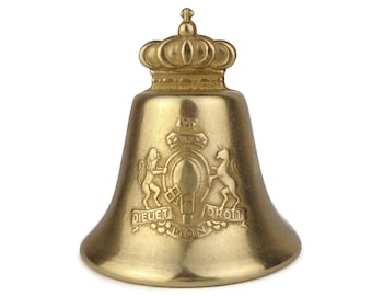 木製ハンドル付き小型真鍮ハンドベル、ヴィンテージ真鍮ハンドベル