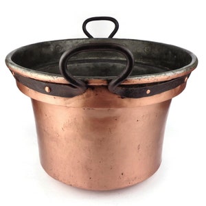 20th Century Copper Cauldron, Antique Fireplace Decor, French Copper Firewood Storage Pot, Hand hammered Copper Pot, Large Copper Planter