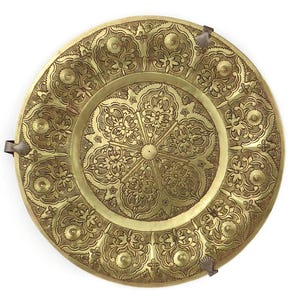 Antique Moroccan Tray, Handmade Moroccan Tray, Hand Engraved Moroccan Tray, Brass Tray With Holder