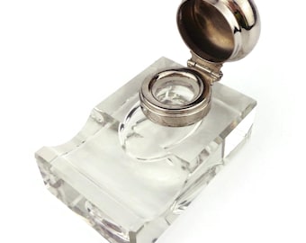 Antique Glass Inkwell, French Glass Inkwell