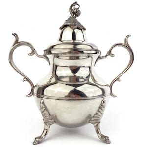 Antique Sugar Bowl, Brass Sugar Bowl in Silver Color