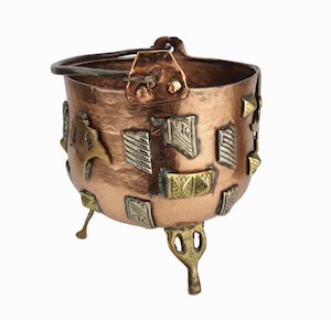 Antique Copper Planter With Brass Ornate, 19th Century Jardiniere, Old Copper Planter