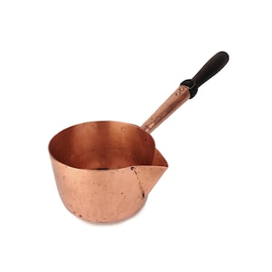Copper Chocolate Pan With Wooden Handle, Copper Sugar Pan, Copper Cooking Pan, Vintage Copper Saucepan