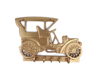 Vintage Brass Key Holder Car Shaped, Brass Automobile Key Holder, Retro Car Key Rack