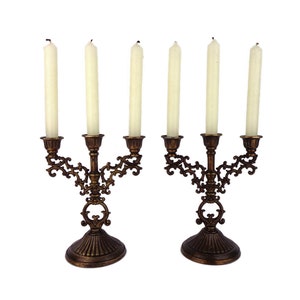 Antique Brass Candle Holders, Antique Brass Candlesticks Set, Pair Brass Candelabras