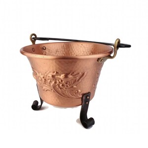 Antique Copper Planter With Iron Legs and Handle, Vintage Copper Jardiniere