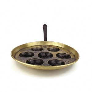 Antique Solid Brass Egg Pan With Iron Handle, Cooking Snail Pan, 20th Century Cooking Pan