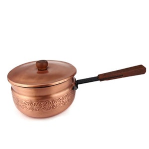 Vintage Copper Saucepan With Wooden Handle, Copper Cooking Pan, Copper Cookware Pan With Lid