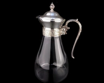 Vintage Glass Decanter, Liqueur Garafe, Glass Decanter with Silver Plated  Lid and Handle, English Glass Decanter