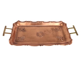 アンティーク銅トレイ、モロッコ銅トレイ、手作り銅トレイ、彫刻入り銅