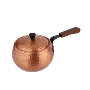 Copper Cooking Pan With Wooden Handles, Copper Cooking Pot, Copper Cookware Pan, Hammered Copper Saucepan