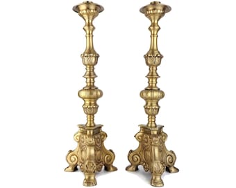 Antique Candle Holder Set, Pair Brass Candle Holders, Vintage Brass Candlestick Set