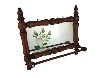 Wooden Wall Mirror With Key Holder, Hand Painted Wall Mirror