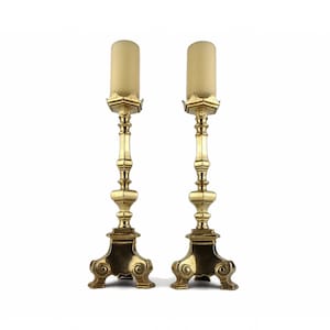 Antique Candle Holder Set, Pair Brass Candle Holders, Vintage Brass Candlestick Set