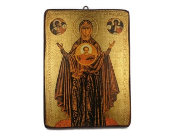 Icon of the Mother of God, Handmade Wooden Icon, the Great Panagia Oranta Icon
