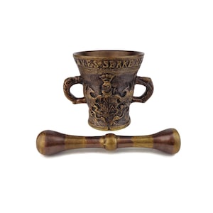 Antique Bronze Mortar and Pestle, 20th Century Bronze Mortar, Bronze Mortar Jacques Serke Heft My Chegoten A 1576, Collectible Bronze Mortar