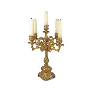 Candelabro de latón antiguo para 5 velas, candelabro grande de latón, candelabro grande de latón