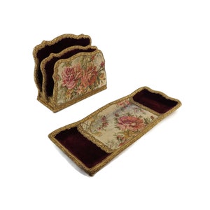 Portacartas de madera vintage, portacartas alemán hecho a mano con bandeja, portacartas con decoración floral, decoración de oficina, almacenamiento de escritorio