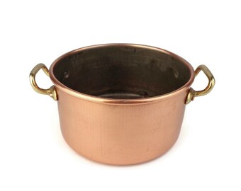 Vintage Copper Pan With Brass Handles, Copper Cooking Pan, Copper Cookware, Portugal Copper Pan