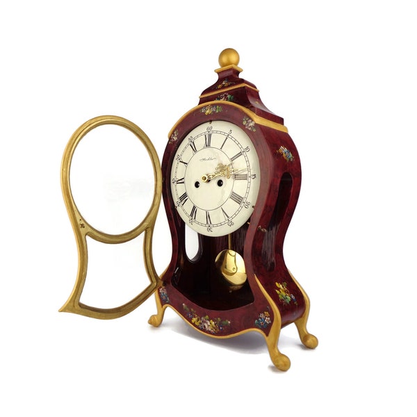 Antique Mantel Clock, Art Nouveau Mantel Clock, Dark Red Hochler Clock, Table Clock Pendulum Hoehler