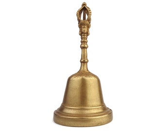 Campana de mano de latón antigua, campana de mano de latón asiática, campana de mano de altar