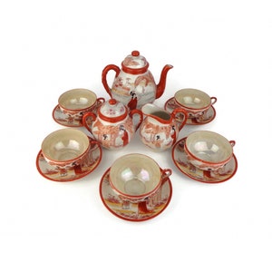 Vintage Chinese Porcelain Coffee Tea Set, Hand Painted Chinese Porcelain Coffee Tea Set
