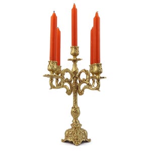 Antique Brass Candle Holder 5 Candles, Large Brass Candlestick, 20th Century Brass Candelabra