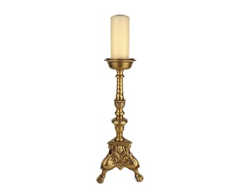 Antik ljusstake, Vintage mässingsljusstake, Stor ljusstake, Altarljusstake i mässing, Barock mässingsstake i Pricket-stil